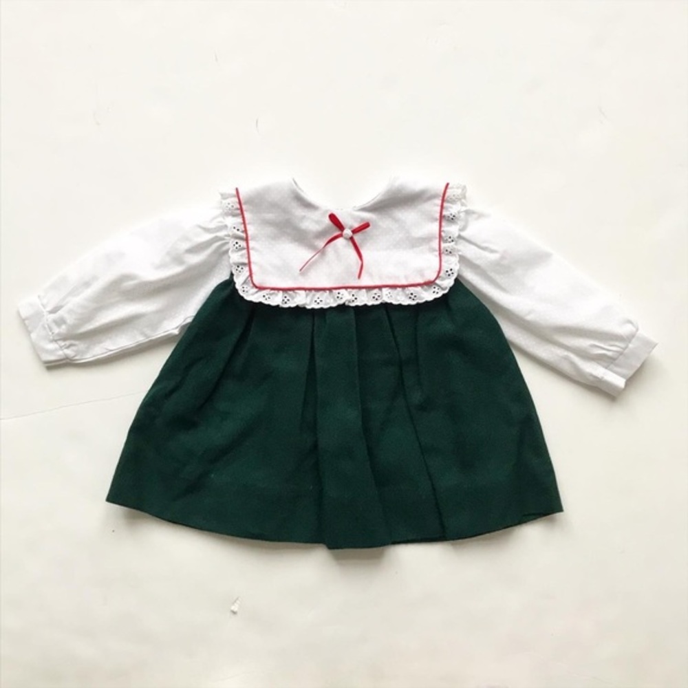 Vintage Mini togs green/dot mix bib dress 18m